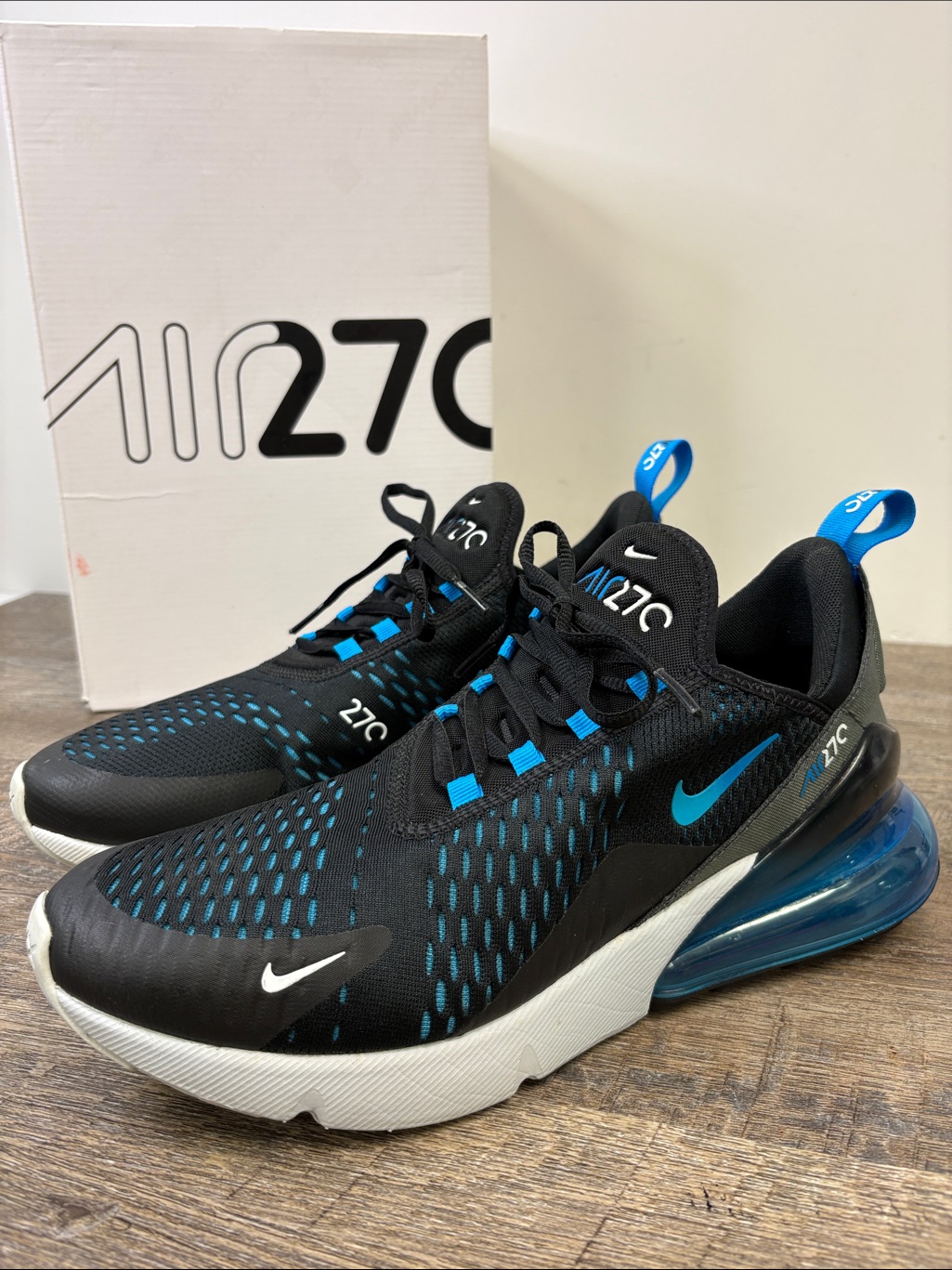Nike Air Max 270 Black Photo Blue Men’s Running Shoes Size 10 Ah8050-019